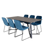 Jídelní stůl Marina - 180*90*H75 - Šedá / Černá + Muce Jídelní židle - Černé nohy - Modrá Velvet_6