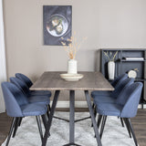 Jídelní stůl Marina - 180*90*H75 - Šedá / Černá + Sametová jídelní židle - Černé nohy - Modrá látka_6