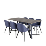 Jídelní stůl Marina - 180*90*H75 - Šedá / Černá + Sametová jídelní židle - Černé nohy - Modrá látka_6
