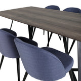 Jídelní stůl Marina - 180*90*H75 - Šedá / Černá + Sametová jídelní židle - Černé nohy - Modrá látka_6