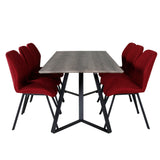 Jídelní stůl Marina - 180*90*H75 - Šedá / Černá + Jídelní židle Gemma - Černé nohy - Červená látka_6
