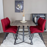 Jídelní stůl Marina - 180*90*H75 - Šedá / Černá + Jídelní židle Gemma - Černé nohy - Červená látka_6