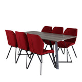 Jídelní stůl Marina - 180*90*H75 - Šedá / Černá + Jídelní židle Gemma - Černé nohy - Červená látka_6