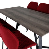 Jídelní stůl Marina - 180*90*H75 - Šedá / Černá + Jídelní židle Gemma - Černé nohy - Červená látka_6