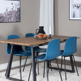 Jídelní stůl Inca - 160/200*85*H75 - Dub / Černá+Arktická jídelní židle - Černé nohy - Modrý Plast_4