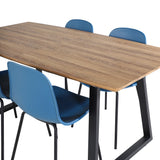 Jídelní stůl Inca - 160/200*85*H75 - Dub / Černá+Arktická jídelní židle - Černé nohy - Modrý Plast_4