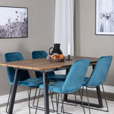 Jídelní stůl Inca - 160/200*85*H75 - Dub / Černá + Muce Jídelní židle - Černé nohy - Modrá Velvet_4