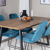 Jídelní stůl Inca - 160/200*85*H75 - Dub / Černá + Muce Jídelní židle - Černé nohy - Modrá Velvet_4