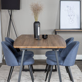 Jídelní stůl Inca - 160/200*85*H75 - Dub / Černá + Sametová jídelní židle - Černé nohy - Modrá látka_4