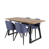 Jídelní stůl Inca - 160/200*85*H75 - Dub / Černá + Sametová jídelní židle - Černé nohy - Modrá látka_4