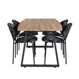 Jídelní stůl Inca - 160/200*85*H75 - Dub / Černá + Jídelní židle Vault - Černé nohy - Black Flower potištěná látka_4