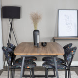 Jídelní stůl Inca - 160/200*85*H75 - Dub / Černá + Jídelní židle Vault - Černé nohy - Black Flower potištěná látka_4