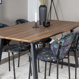 Jídelní stůl Inca - 160/200*85*H75 - Dub / Černá + Jídelní židle Vault - Černé nohy - Black Flower potištěná látka_4