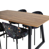 Jídelní stůl Inca - 160/200*85*H75 - Dub / Černá + Jídelní židle Vault - Černé nohy - Black Flower potištěná látka_4