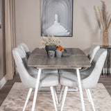 Inca Extentiontable - šedý "dub" / bílá Nohy+Velvet Deluxe Jídelní židle - Bílé nohy - Světle šedá Fabric_4