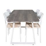 Inca Extentiontable - šedý "dub" / bílá Nohy + Jídelní židle Polly - bílá / Nature _4