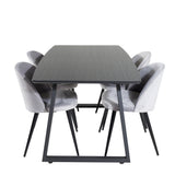 Rozšiřitelný Inca - černý top / černé nohy + sametová jídelní židle - světle šedá / černá_4