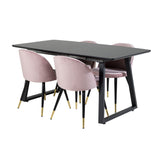 Rozšiřitelný Inca - černý top / černé nohy + sametová jídelní židle mosaz - růžová / černá_4