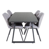 Rozšiřitelný Inca - černý top / černé nohy+jídelní židle Gemma - černé nohy - šedá látka_4