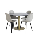 Estelle kulatý jídelní stůl ø106 H75 - černá / mosaz+polární plastová jídelní židle - černé nohy / šedý plast_4