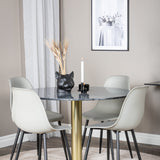 Estelle kulatý jídelní stůl ø106 H75 - černá / mosaz+polární plastová jídelní židle - černé nohy / šedý plast_4