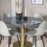 Estelle kulatý jídelní stůl ø106 H75 - černá / mosaz+polární plastová jídelní židle - černé nohy / šedý plast_4