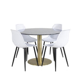 Estelle kulatý jídelní stůl ø106 H75 - černá / mosaz+polární plastová jídelní židle - černé nohy / bílý plast_4