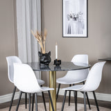 Estelle kulatý jídelní stůl ø106 H75 - černá / mosaz+polární plastová jídelní židle - černé nohy / bílý plast_4