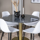 Estelle kulatý jídelní stůl ø106 H75 - černá / mosaz+polární plastová jídelní židle - černé nohy / bílý plast_4