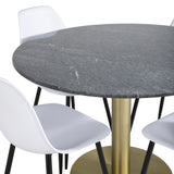 Estelle kulatý jídelní stůl ø106 H75 - černá / mosaz+polární plastová jídelní židle - černé nohy / bílý plast_4