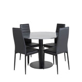 Estelle kulatý jídelní stůl ø106 H75 - černá / černá + štíhlá jídelní židle s vysokým opěradlem - černé nohy - černá PU_4