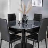 Estelle kulatý jídelní stůl ø106 H75 - černá / černá + štíhlá jídelní židle s vysokým opěradlem - černé nohy - černá PU_4