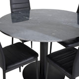 Estelle kulatý jídelní stůl ø106 H75 - černá / černá + štíhlá jídelní židle s vysokým opěradlem - černé nohy - černá PU_4