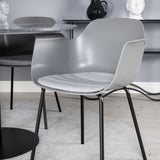 Estelle kulatý jídelní stůl ø106 H75 - černá / černá + pohodlná plastová jídelní židle - černé nohy - šedý plast_4