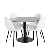 Kulatý jídelní stůl Estelle ø106 H75 - Černá / Černá + Polar Fluff Jídelní židle - Černé nohy - White Teddy _4