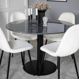 Kulatý jídelní stůl Estelle ø106 H75 - Černá / Černá + Polar Fluff Jídelní židle - Černé nohy - White Teddy _4