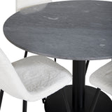 Kulatý jídelní stůl Estelle ø106 H75 - Černá / Černá + Polar Fluff Jídelní židle - Černé nohy - White Teddy _4