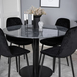 Kulatý jídelní stůl Estelle ø106 H75 - Černá / Černá + Polar Diamond Jídelní židle - Černé nohy - Black Velvet_4
