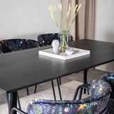 Jídelní stůl Dipp - 180*90cm - Černá dýha / celé černé nohy - Křeslo Arrow - Černé nohy - Černá květina s potiskem Látka 6