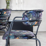 Jídelní stůl Dipp - 180*90cm - Černá dýha / celé černé nohy - Křeslo Arrow - Černé nohy - Černá květina s potiskem Látka 6