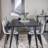 Jídelní stůl Dipp - 180*90cm - Černá dýha / celé černé nohy - Jídelní židle Polar Diamond - Černé nohy - Grey Velvet 6