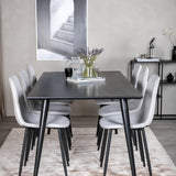 Jídelní stůl Dipp - 180*90cm - Černá dýha / celé černé nohy - Jídelní židle Polar Diamond - Černé nohy - Šedá látka 6