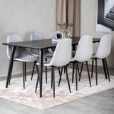 Jídelní stůl Dipp - 180*90cm - Černá dýha / celé černé nohy - Jídelní židle Polar Diamond - Černé nohy - Šedá látka 6