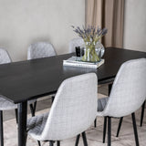 Jídelní stůl Dipp - 180*90cm - Černá dýha / celé černé nohy - Jídelní židle Polar Diamond - Černé nohy - Šedá látka 6