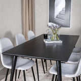 Jídelní stůl Dipp - 180*90cm - Černá dýha / celé černé nohy - Jídelní židle Polar - Černé nohy - Světle šedá látka 6