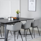 Jídelní stůl Marina - černá deska / černé nohy - pohodlná plastová jídelní židle - černé nohy - šedý plast 6