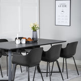 Jídelní stůl Marina - černá deska / černé nohy - pohodlná plastová jídelní židle - černé nohy - černý plast 6