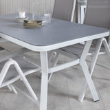 Jídelní stůl Virya - Bílá Alu / Šedé sklo - malý stolek+Albany Light 5-postel bílý alu / Šedá Textilene_4