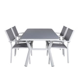 Jídelní stůl Virya - bílá Alu / šedé sklo - malý stůl + stohovací židle Copacabana - bílá/šedá_4