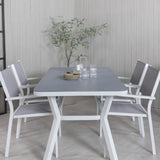 Jídelní stůl Virya - bílá Alu / šedé sklo - malý stůl + stohovací židle Copacabana - bílá/šedá_4